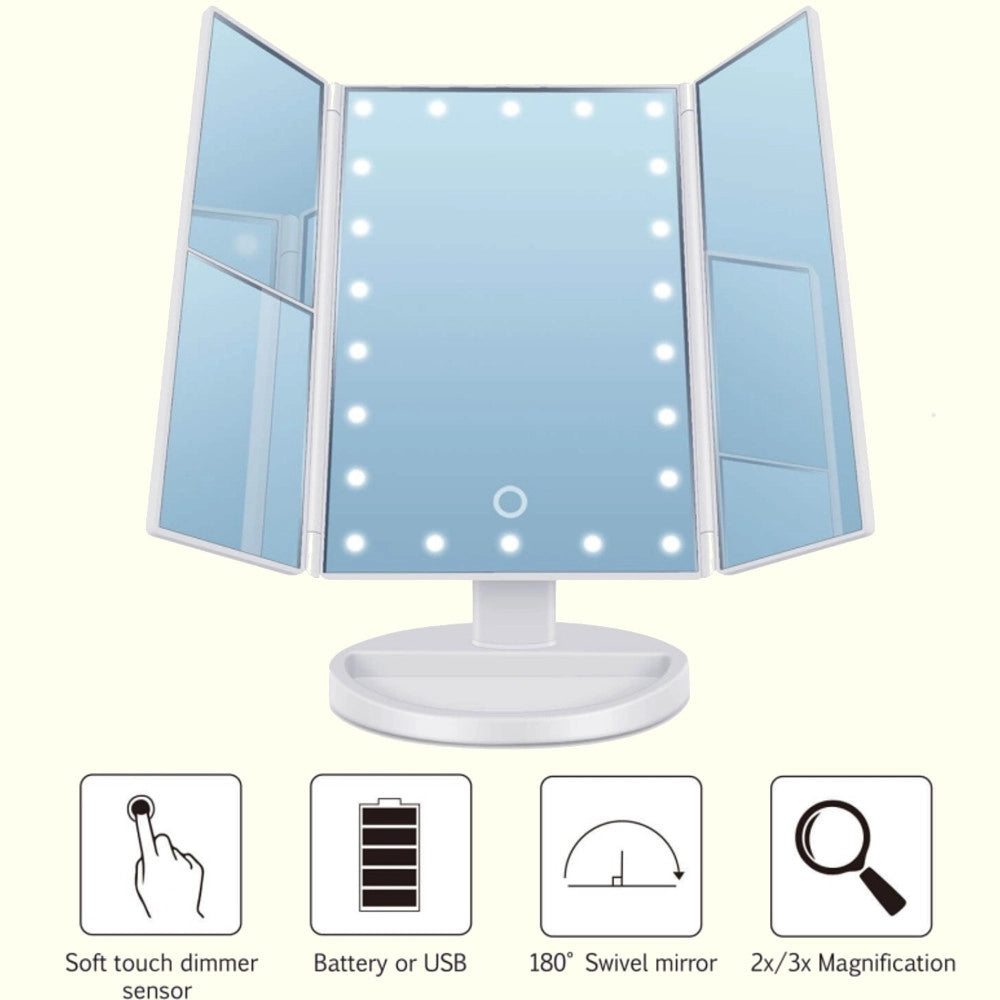 Trade Shop - Specchio Orientabile 360 Gradi Touch Screen Tavolo 2 Ingrandimenti Bagno Make Up -