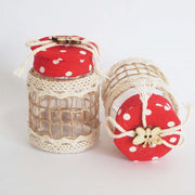 Trade Shop - Set 12 Bomboniera Bomboniere Barattolo Rosso Pois 4x6.5cm Farfalla Portaconfetti -
