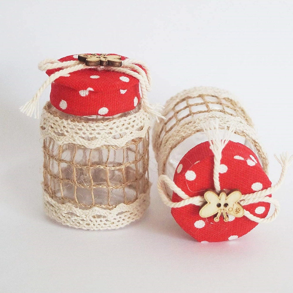 Trade Shop - Set 12 Bomboniera Bomboniere Barattolo Rosso Pois 4x6.5cm Farfalla Portaconfetti -