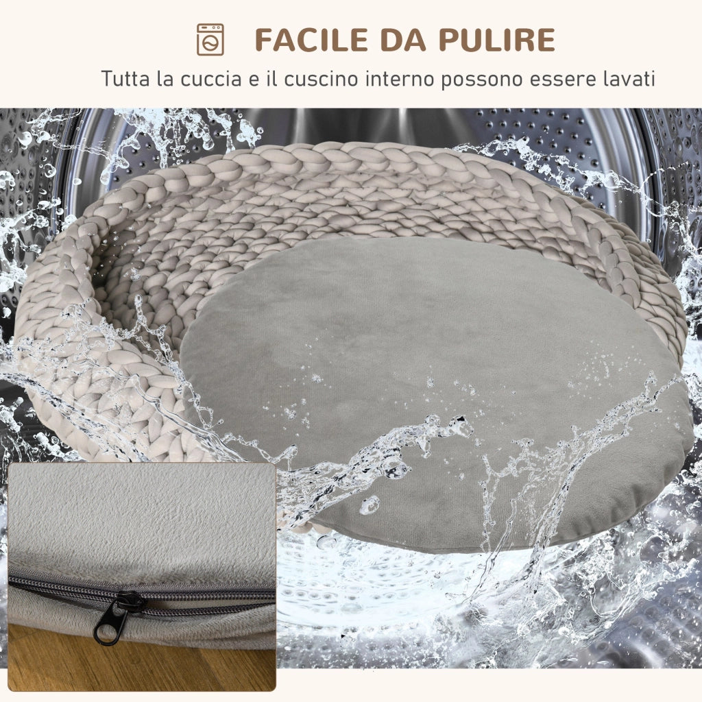 Cuccia per Cani e Gatti Ø93x15 cm in Tessuto Effetto Velluto Grigia
