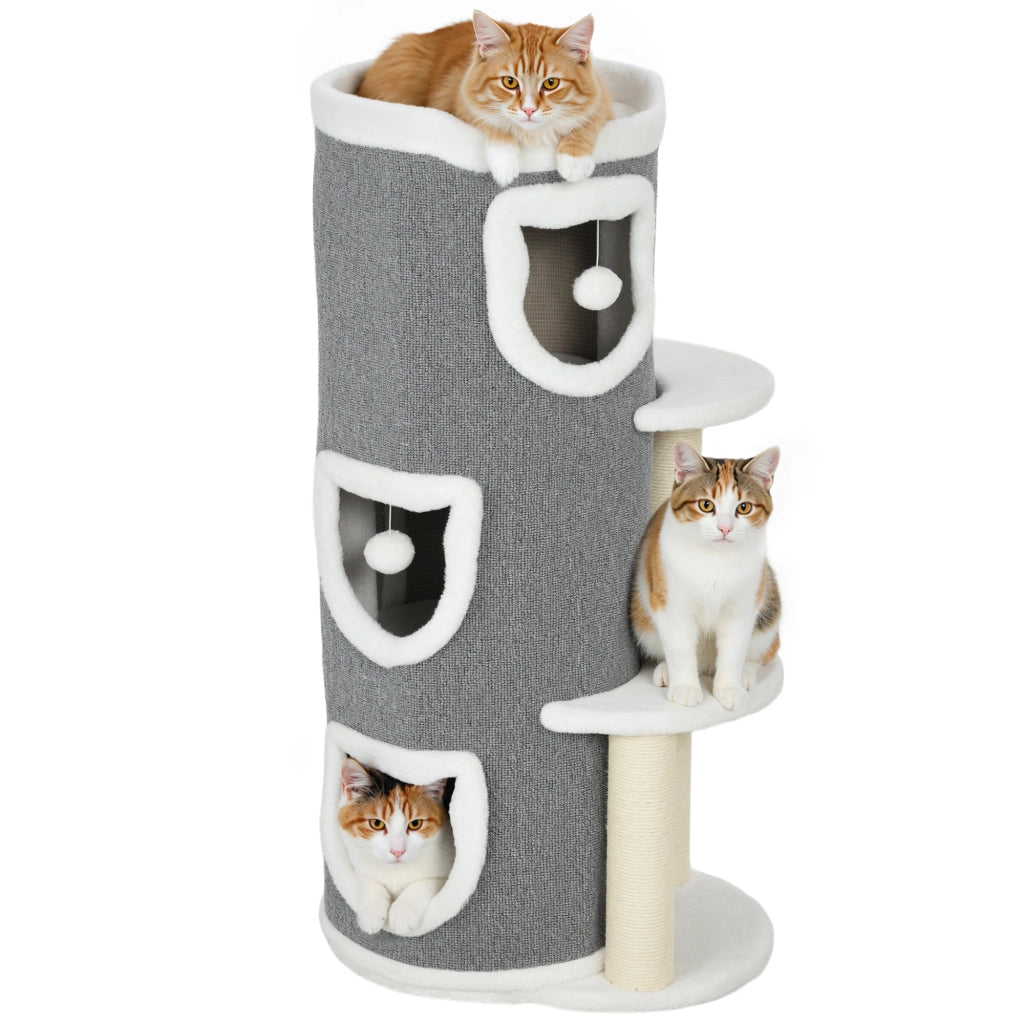 Albero per gatti a 4 livelli con tiragraffi in sisal e bordi in peluche ¨C zephmum ¨C 50x36x101cm grigio