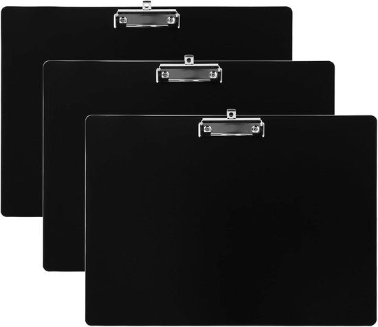 Set di clip A3 nero per disegnare e scrivere - 3 pezzi, formato orizzontale con chiusura a clip, ideale per ufficio, scuola e ristorante