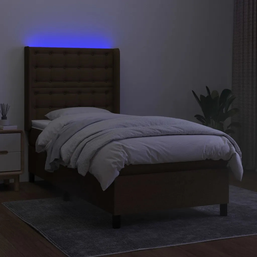 Letto a Molle Materasso e LED Marrone Scuro 90x190cm in Tessuto cod mxl 35210