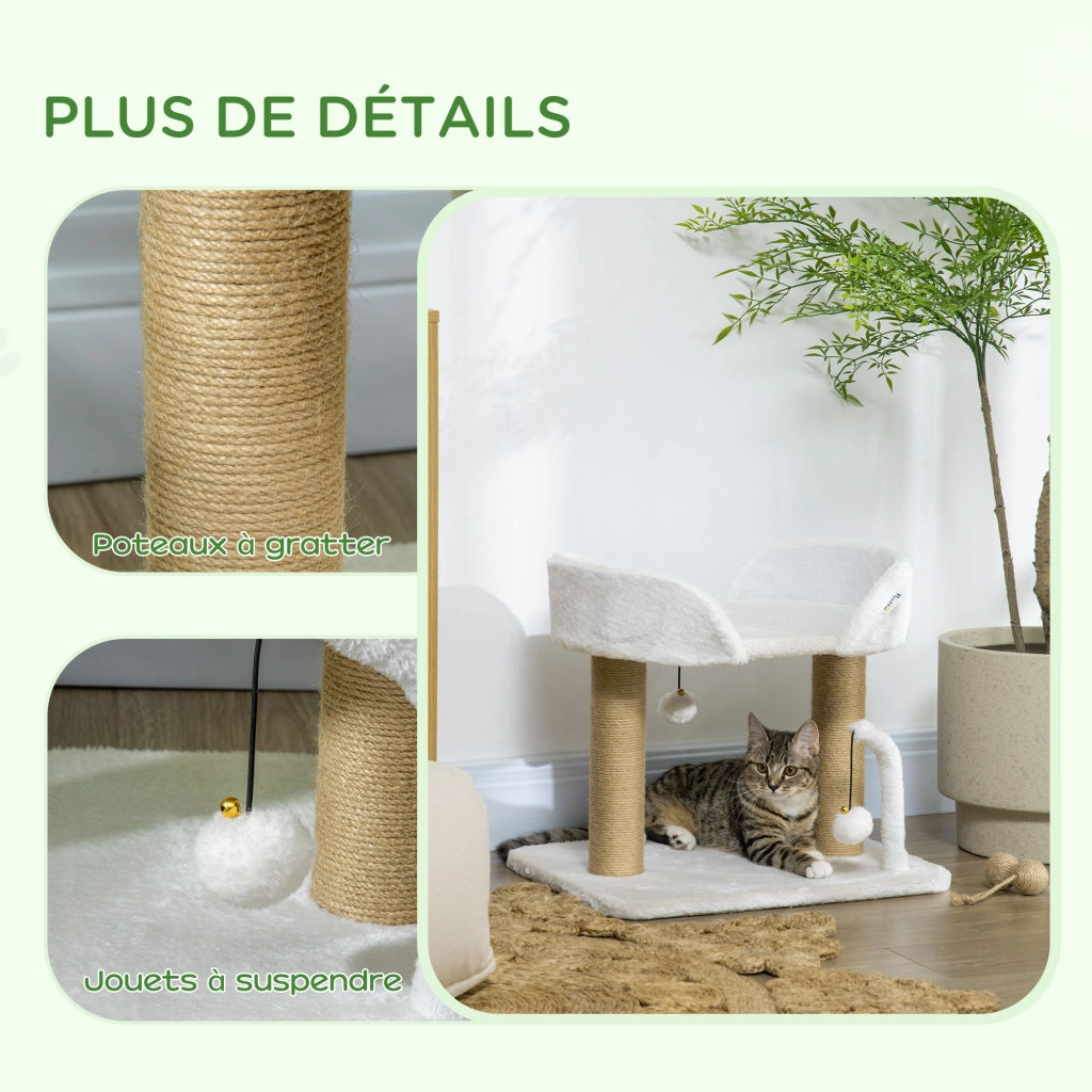 Tiragraffi per gatti con giochi pompom sospesi ¨C Xylo ¨C sisal beige 48x38x42cm