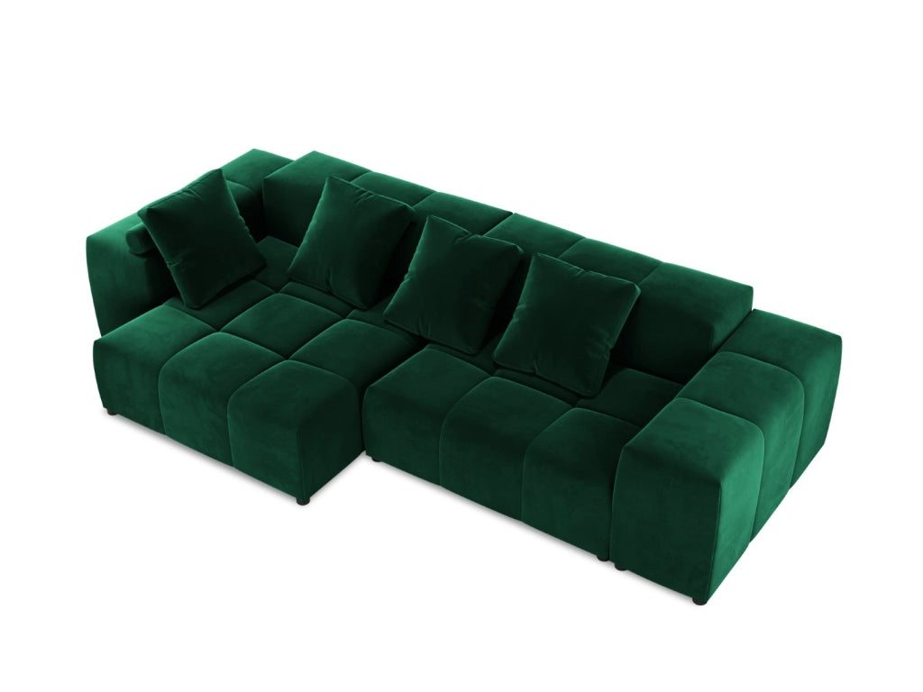 Cosmopolitan Design - Divano angolare modulare reversibile "Rome" 4 posti in velluto verde bottiglia 