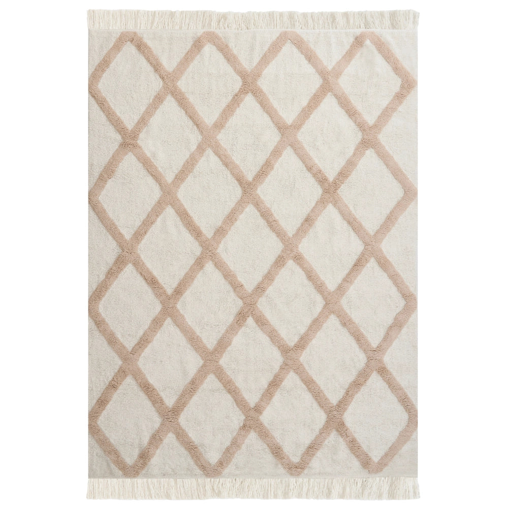 Tappeto in cotone beige 160 x 230 cm, decorativo, stile boho, per soggiorno e camera dei bambini