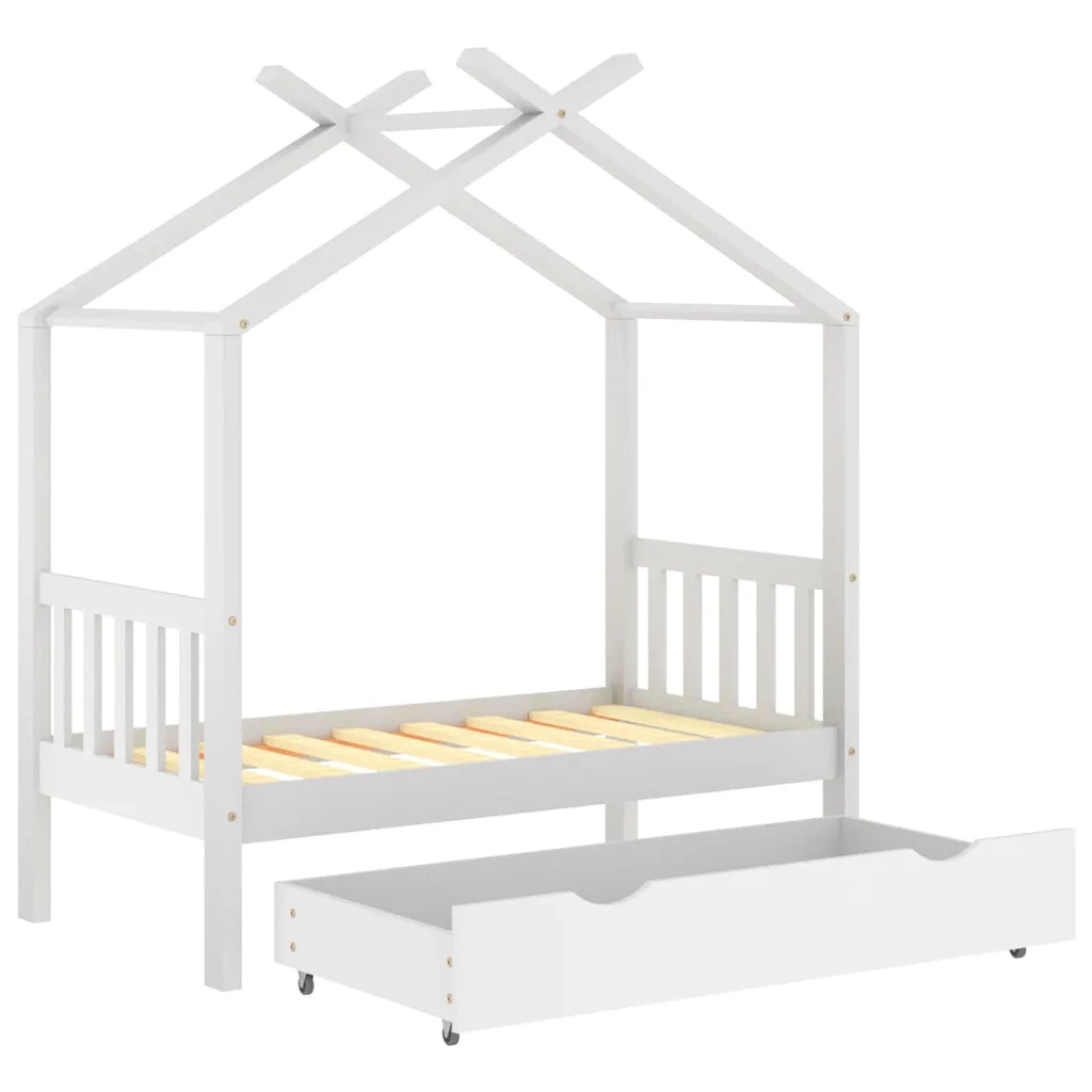 Giroletto Bambini con Cassetto Bianco Legno di Pino 70x140 cm 322148