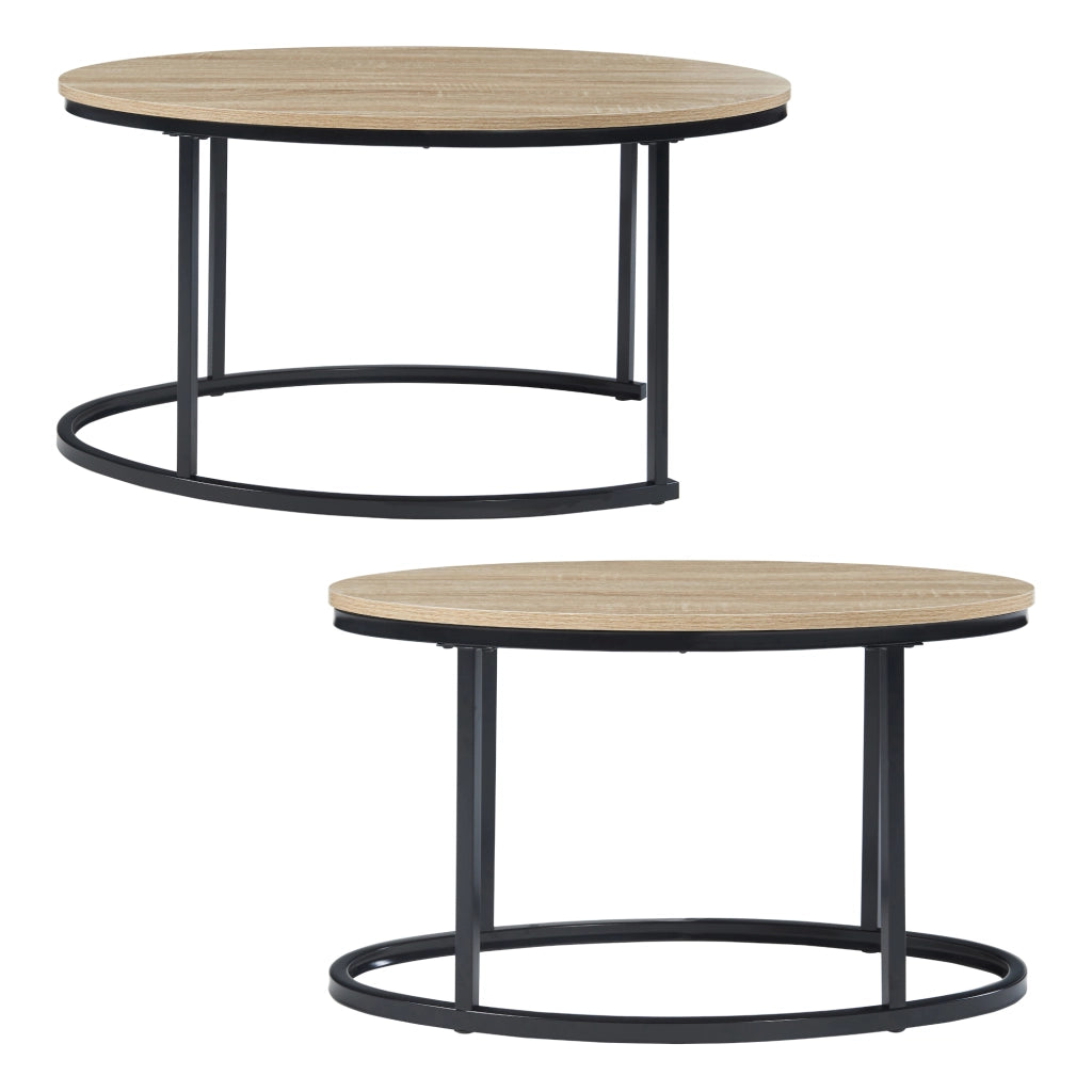 Set Niederlande di 2 Tavolini Sovrapponibili - Effetto Rovere / Nero [en.casa]