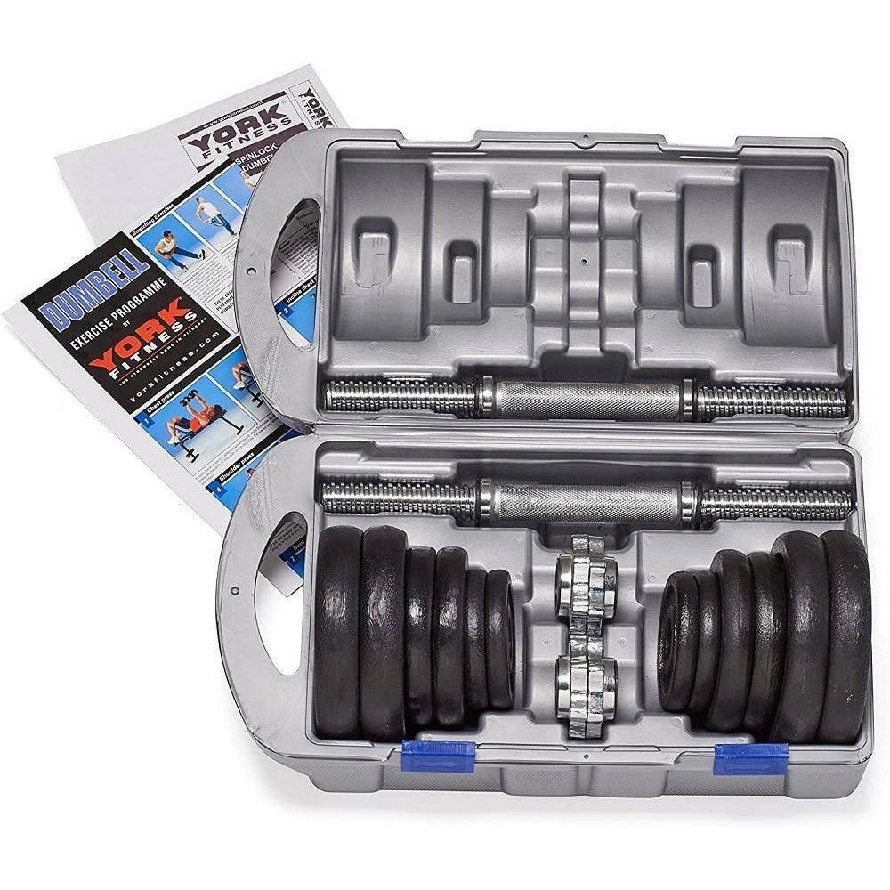 Trade Shop - Set Di Manubri In Ghisa York Fitness 20kg Foratura 2,54cm Allenamento Palestra -