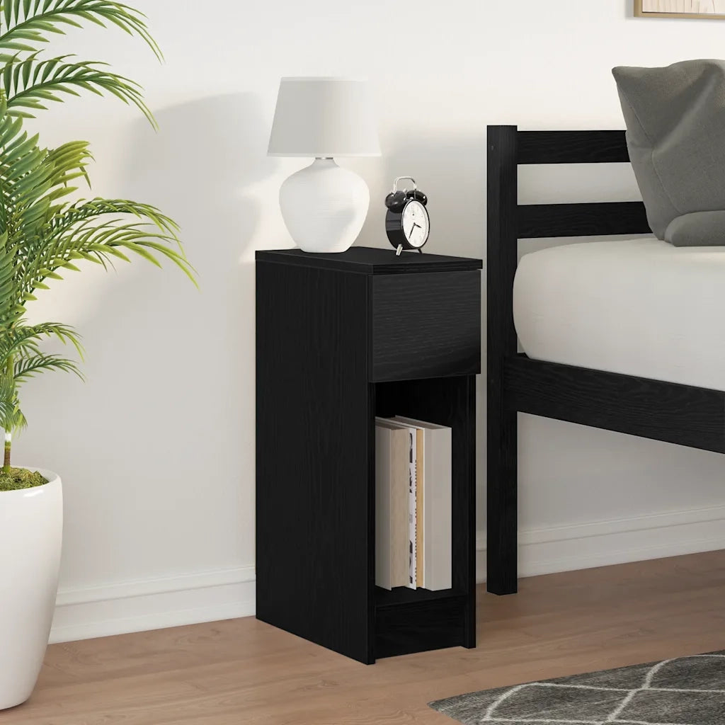 Comodino con Cassetto Rovere Nero 20x36x60 cm