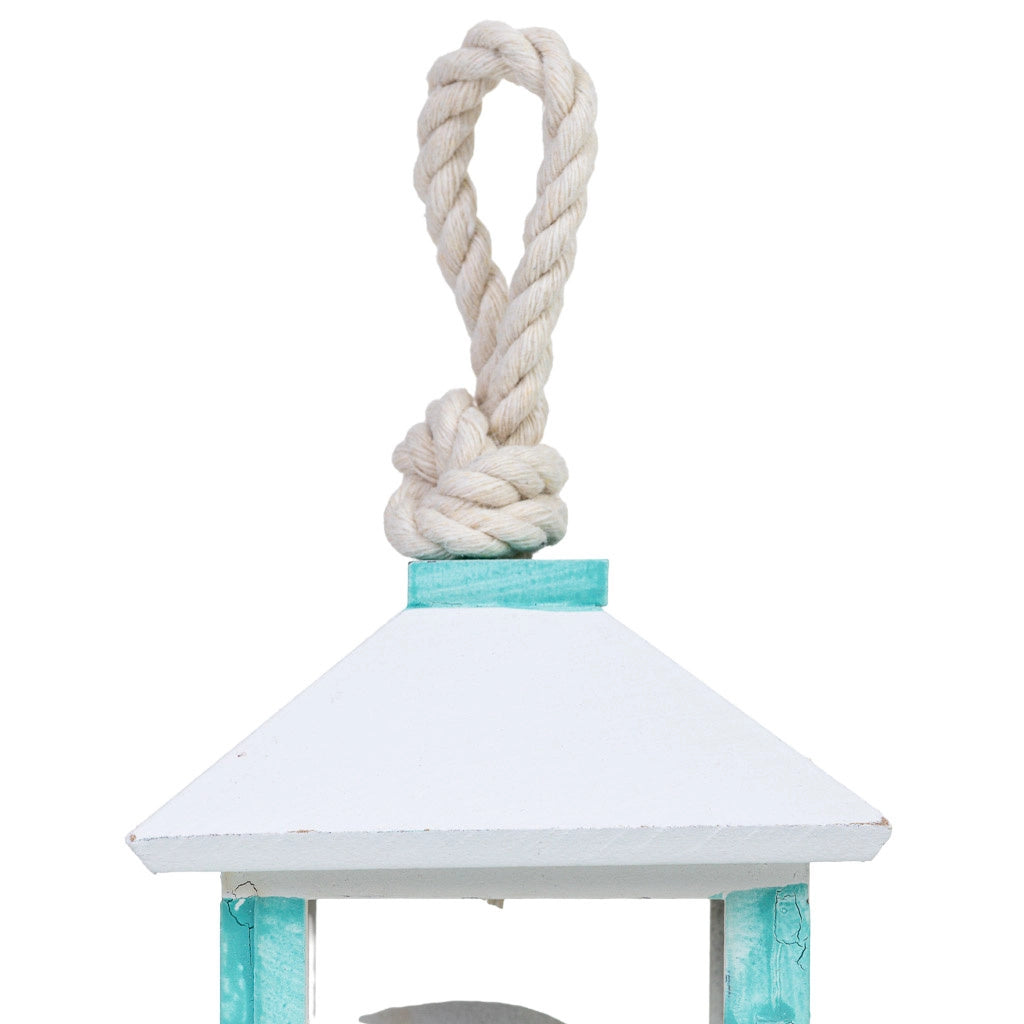 Portacandele da appendere in legno con pesce azzurro, 10x10x23h cm