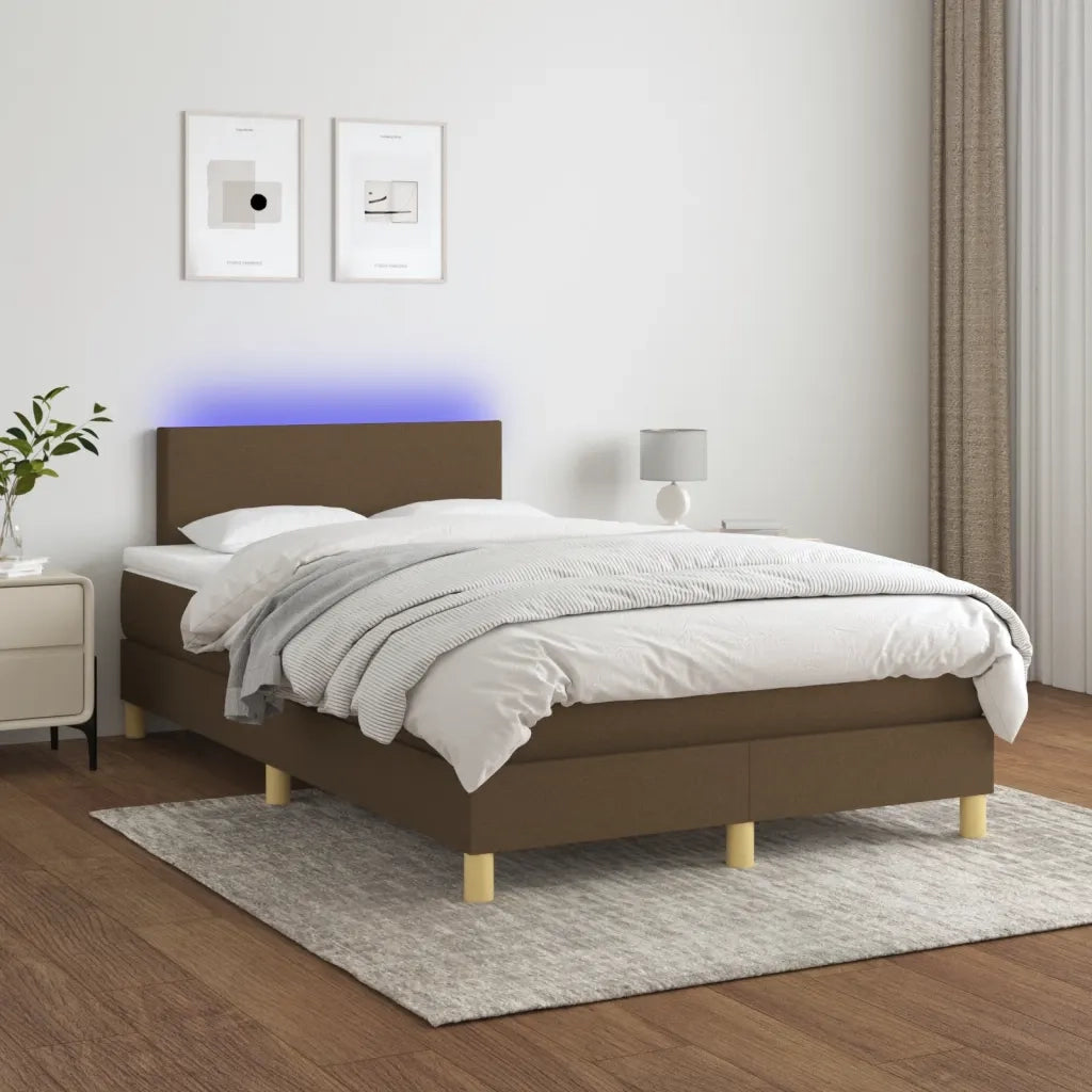 vidaXL Letto a Molle Materasso e LED MarroneScuro 120x190cm in Tessuto