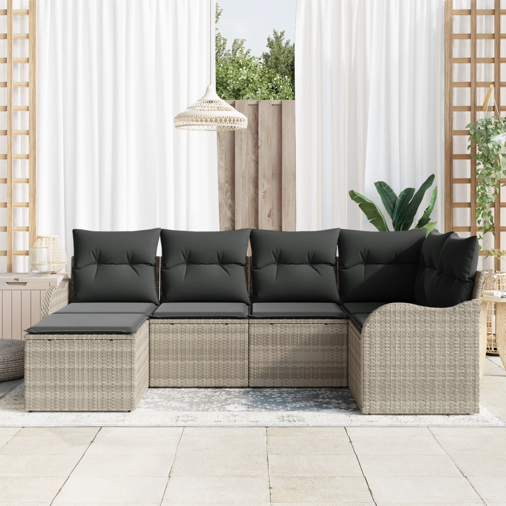 Set di 6 pezzi divano da giardino con cuscini grigio chiaro polyrattan