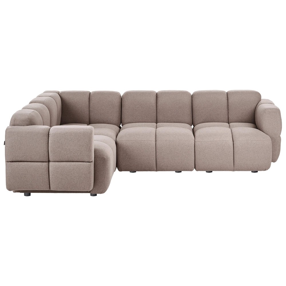 Divano modulare angolare a destra a 4 posti, in tessuto beige, articolo modulare, divano componibile a quattro elementi, stile moderno