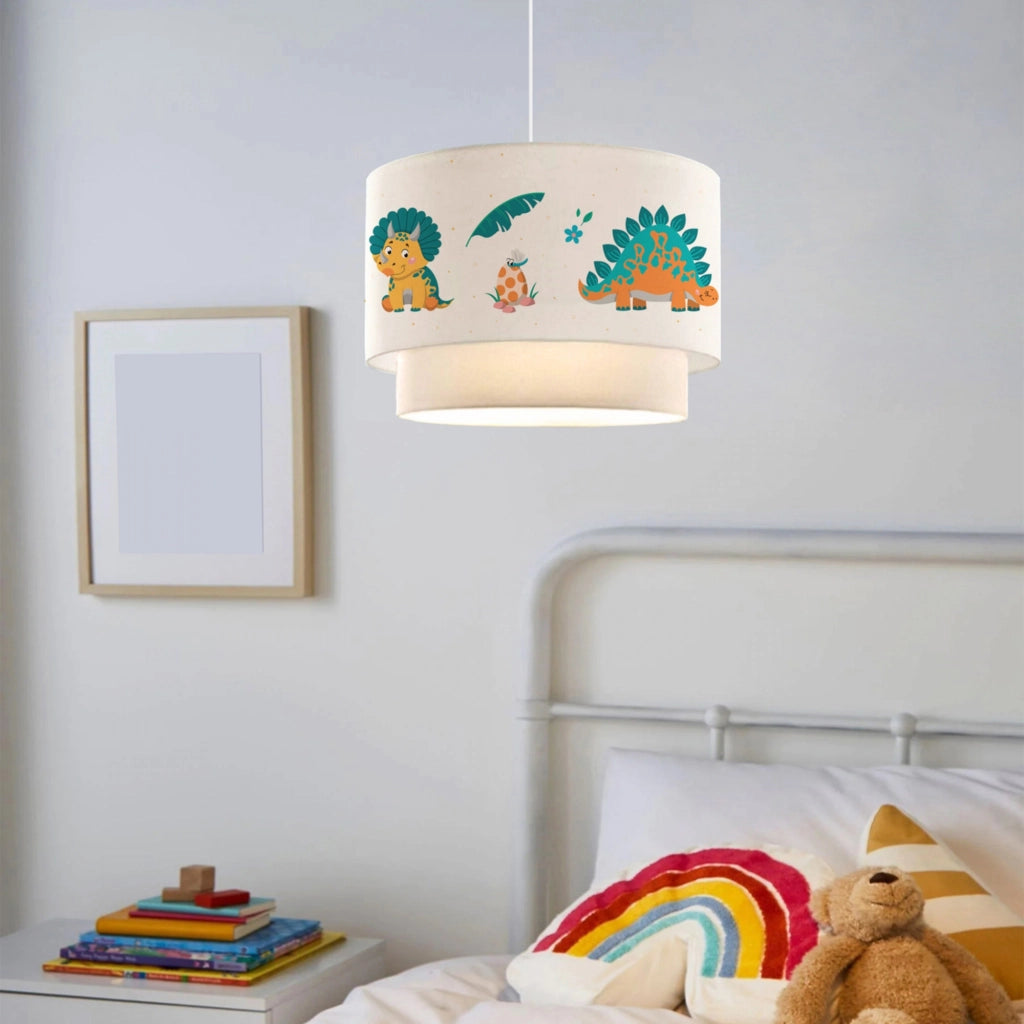 Lampada a Sospensione Lurgan per Cameretta Decorato con Dinosauro - Bianco lux.pro