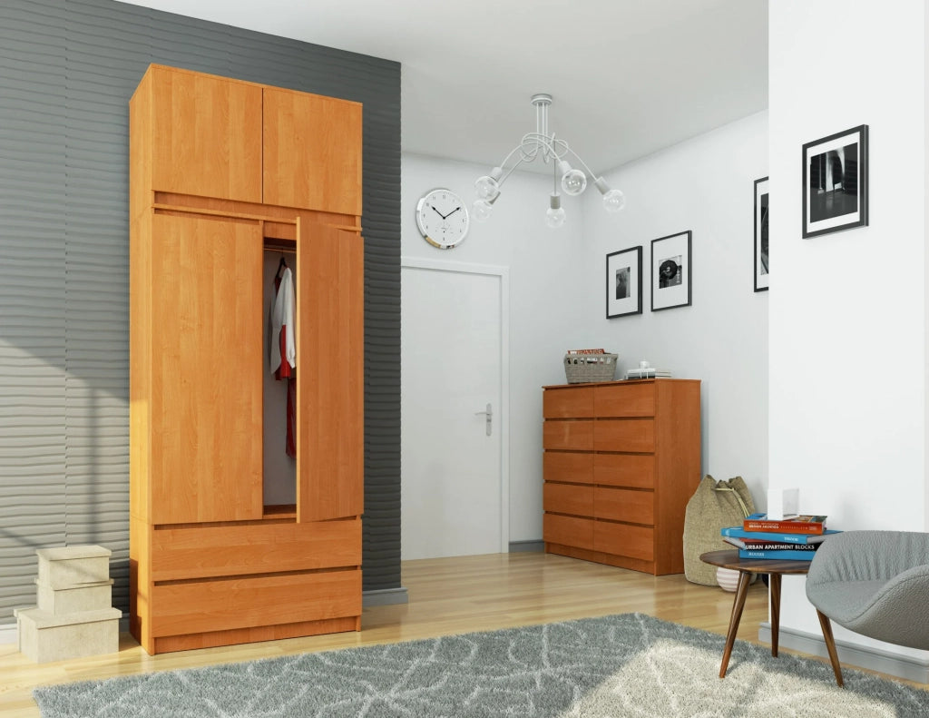 Armadio AKORD S90 con sopralzo Ontano 90 cm 2 ante 2 cassetti 90x51x234 cm
