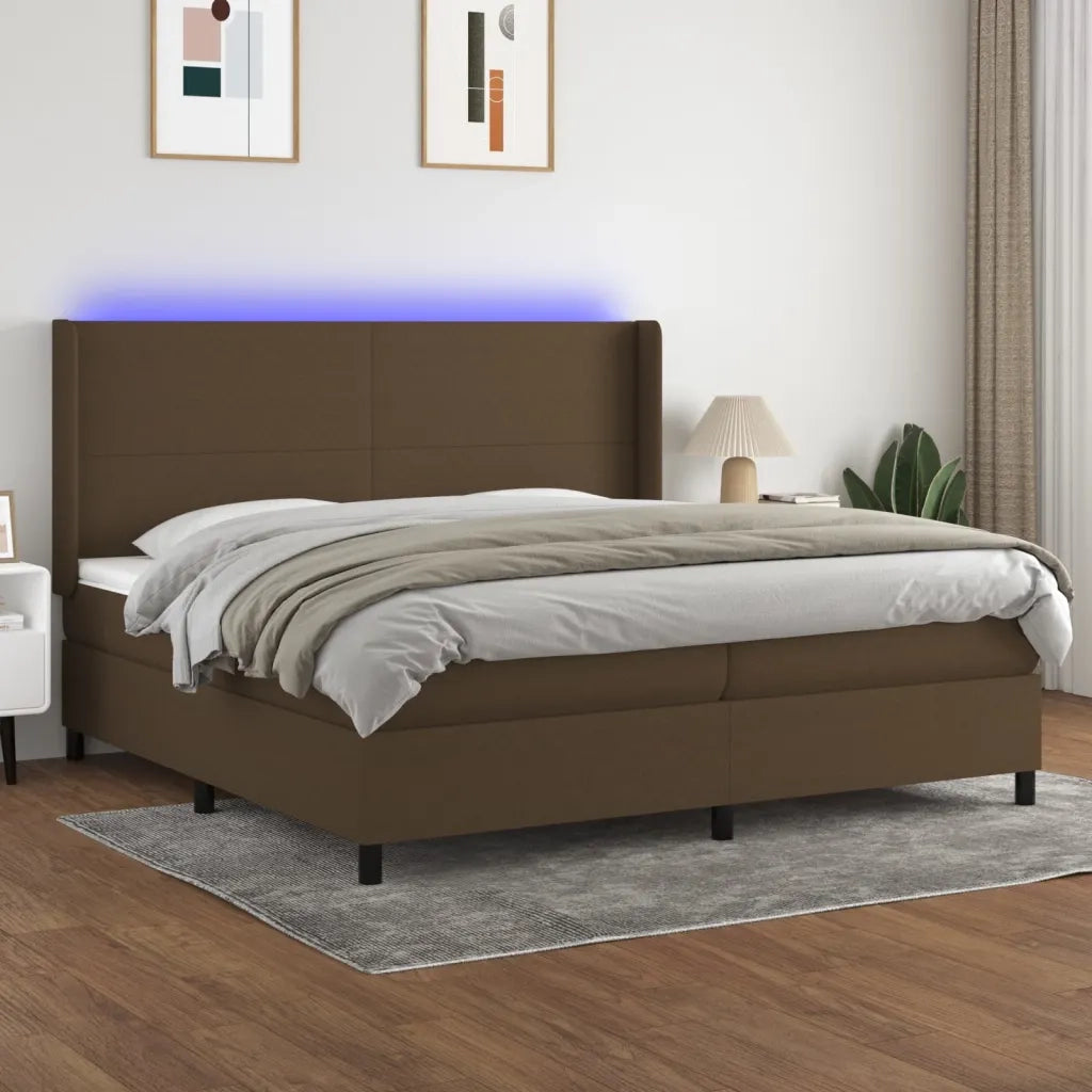 Letto a Molle Materasso e LED MarroneScuro 200x200cm in Tessuto 3138184