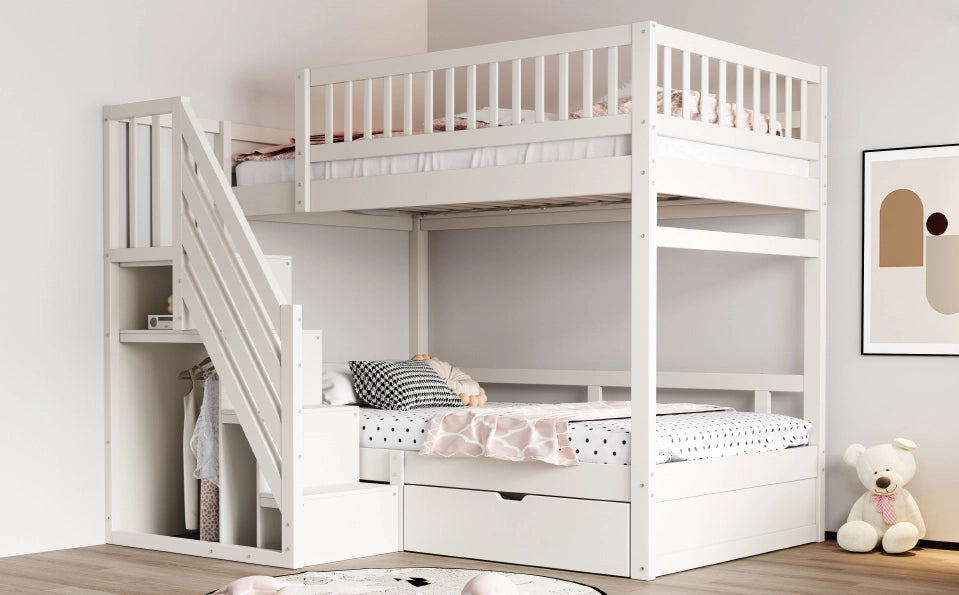 Letto a castello 90x200 cm con scala contenitore e cassetto