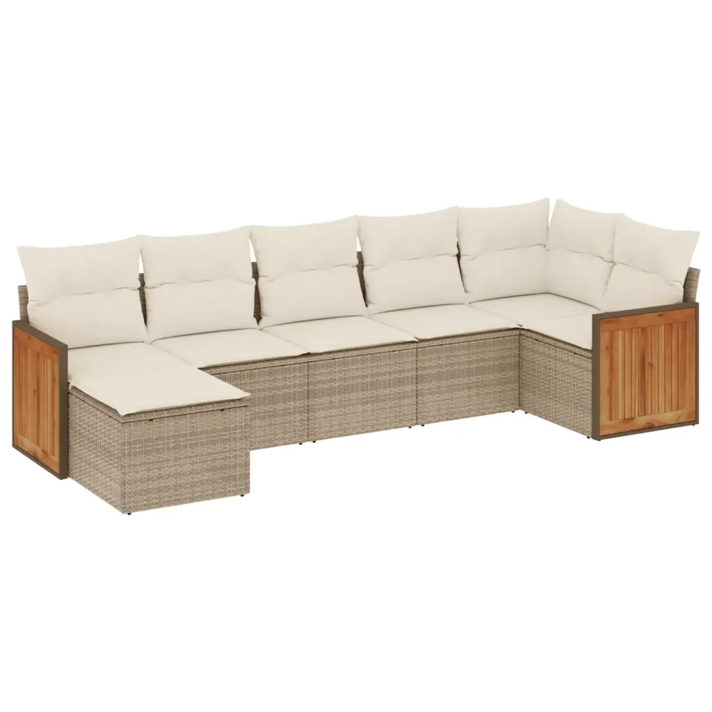 Set Divani da Giardino 7 pz con Cuscini Beige in Polyrattan