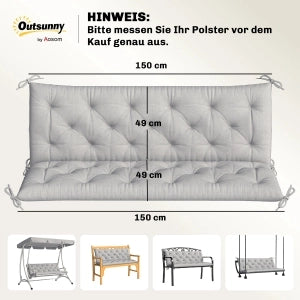 Cuscino per panca 150x98x8 cm in poliestere, grigio chiaro, con 6 lacci di fissaggio e imbottitura in schiuma