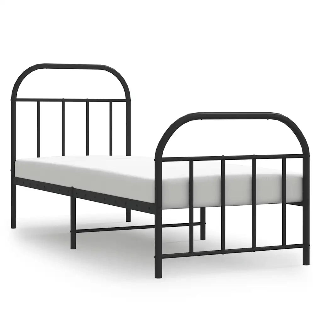 Letto singolo | Letto per adulti | Giroletto con Testiera e Pediera Metallo Nero 75x190 cm