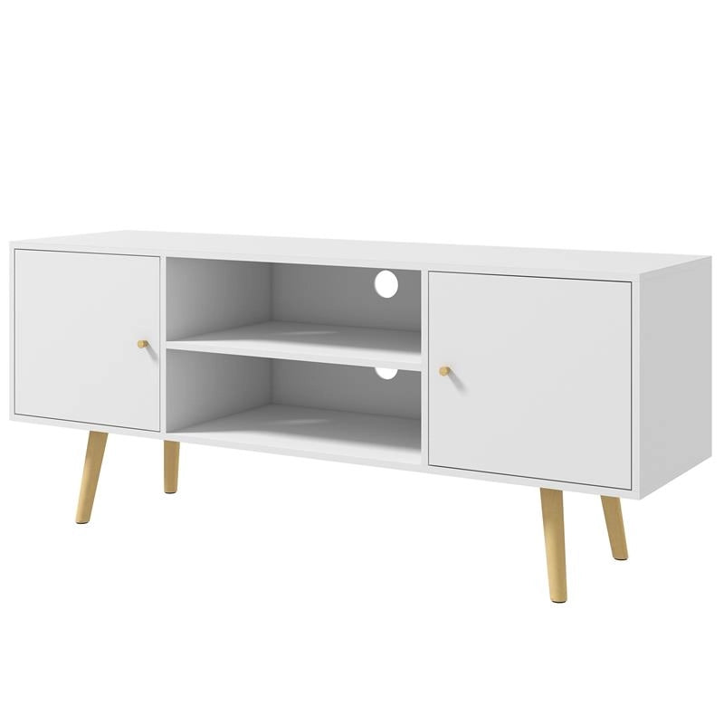 MOBILE TV 55" MAX CON 2 ARMADIETTI E 2 RIPIANI APERTI, IN LEGNO E TRUCIOLATO, 120X34X50 CM, BIANCO