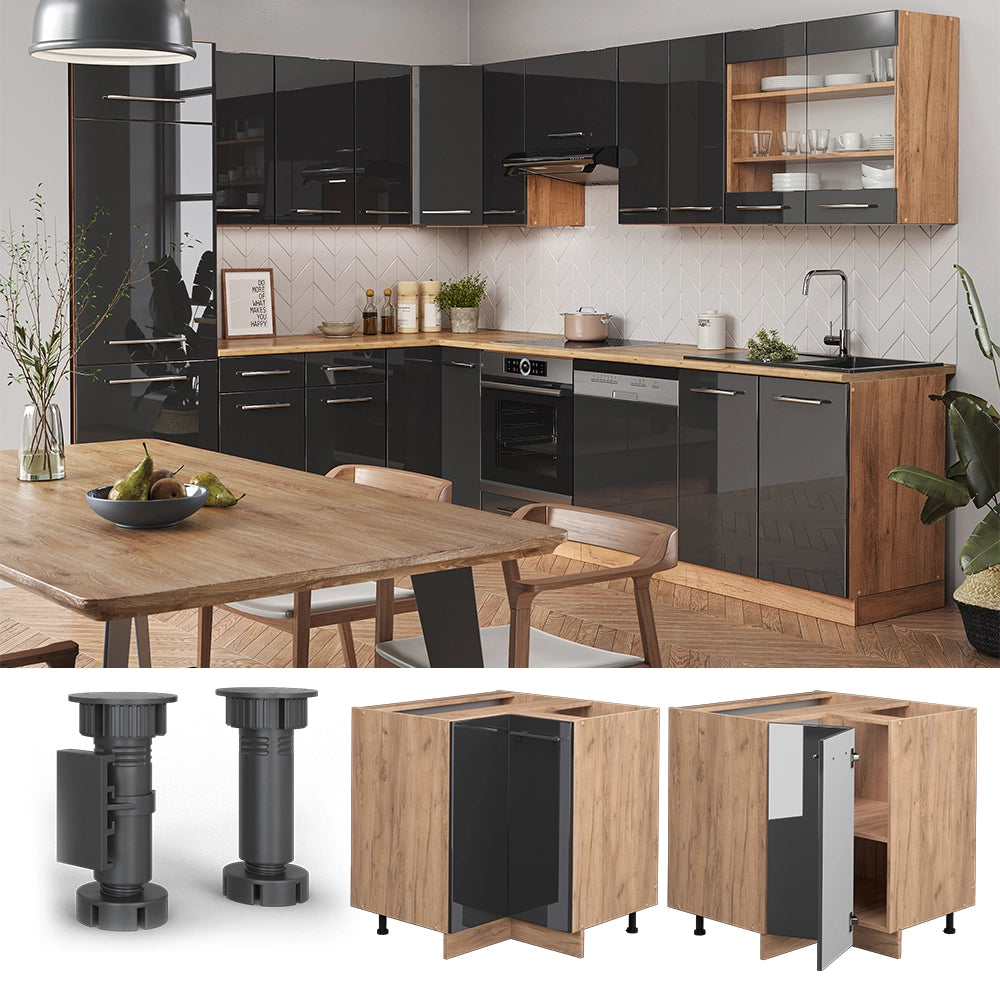 Vicco Mobile ad angolo cucina Antracite lucido 80.5 cm senza piano di lavoro
