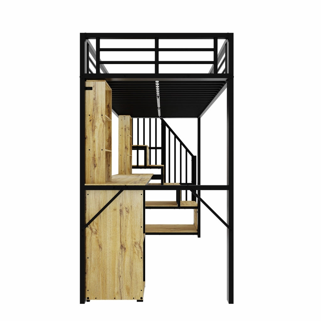 Letto a soppalco 90x200 cm con scrivania, armadio e scala contenitore nero HAVRYA