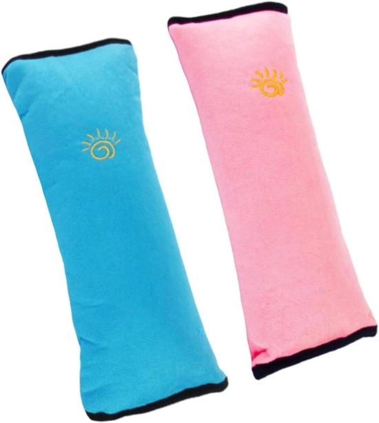 Cinture di sicurezza per bambini 2 in 1 - Supporto collo - Cuscino auto - Protezione spalle - Cotone super soffice - Blu e Rosa