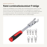 Set di chiavi combinate 9 pezzi - Teste di chiave a forma di topo 8 pezzi - Struttura a CR V - Rimovibile - Mobili - Lunghezza manubrio 176 mm - Chiave a ratti