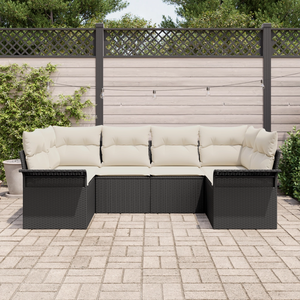 Set di divani da giardino  con cuscini neri in rattan polietilene