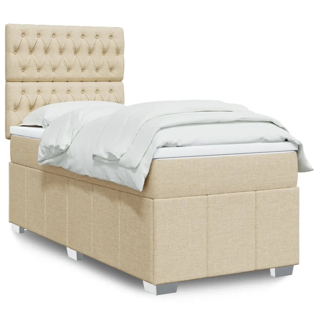 Letto singolo | Letto per adulti | Giroletto a Molle con Materasso Crema 80x200 cm inTessuto