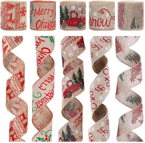 Bande di juta per decorazioni 5 rotoli - materiale ecologico - decorazioni per artigianato - confezioni per regali - lana di juta per decorazioni natalizie