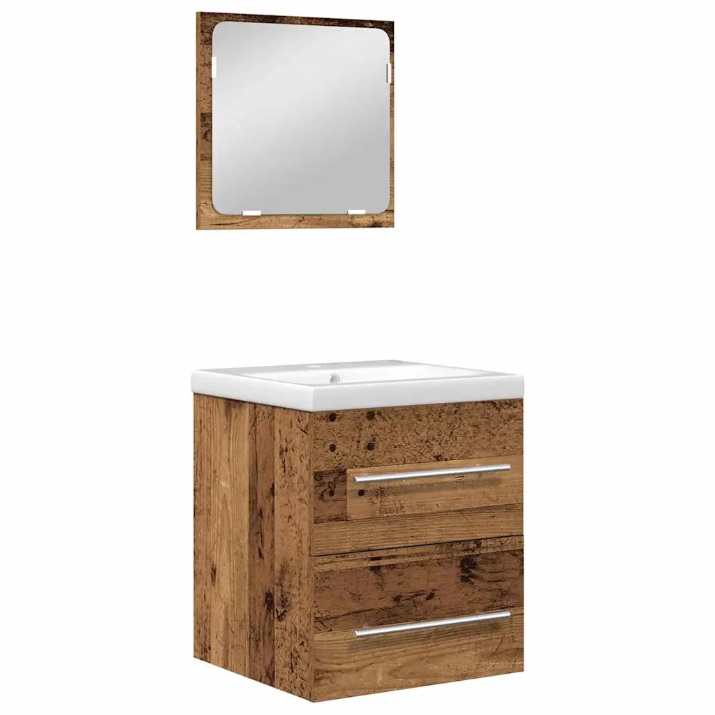 Set di mobili per il bagno con cassetto 2 pcs Legno vecchio