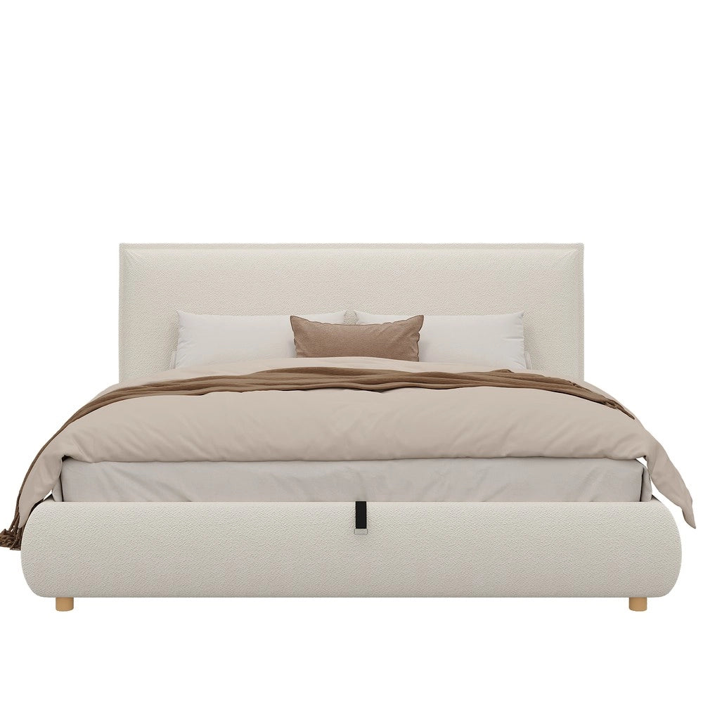 Letto imbottito - Zephmum- 180x200cm- Bianco Boucl¨¦- Idraulico, testiera imbottita, gambe in legno massello