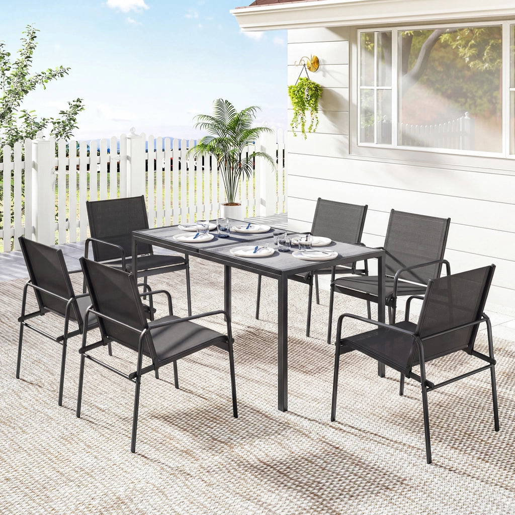 Set Tavolo da Giardino e Sedie 7 Pezzi ¨C zephmum ¨C Nero, Texteline, Effetto Legno