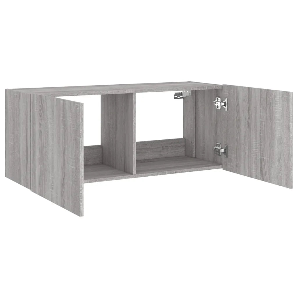 Mobile TV a Parete con Luci LED-Mobile TV a Muro Grigio Sonoma 100x35x41 cm