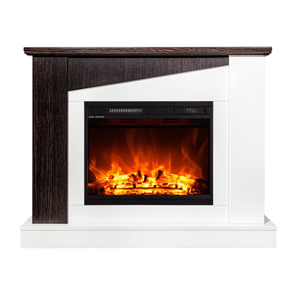 Camino Elettrico da Pavimento 90x115x27 cm Effetto Fiamma 1500W Gaspar & Lorance Bianco/wenge