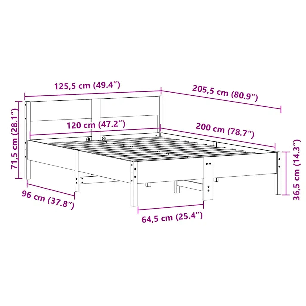 Letto senza Materasso Bianco 120x200 cm Legno Massello di Pino 842755