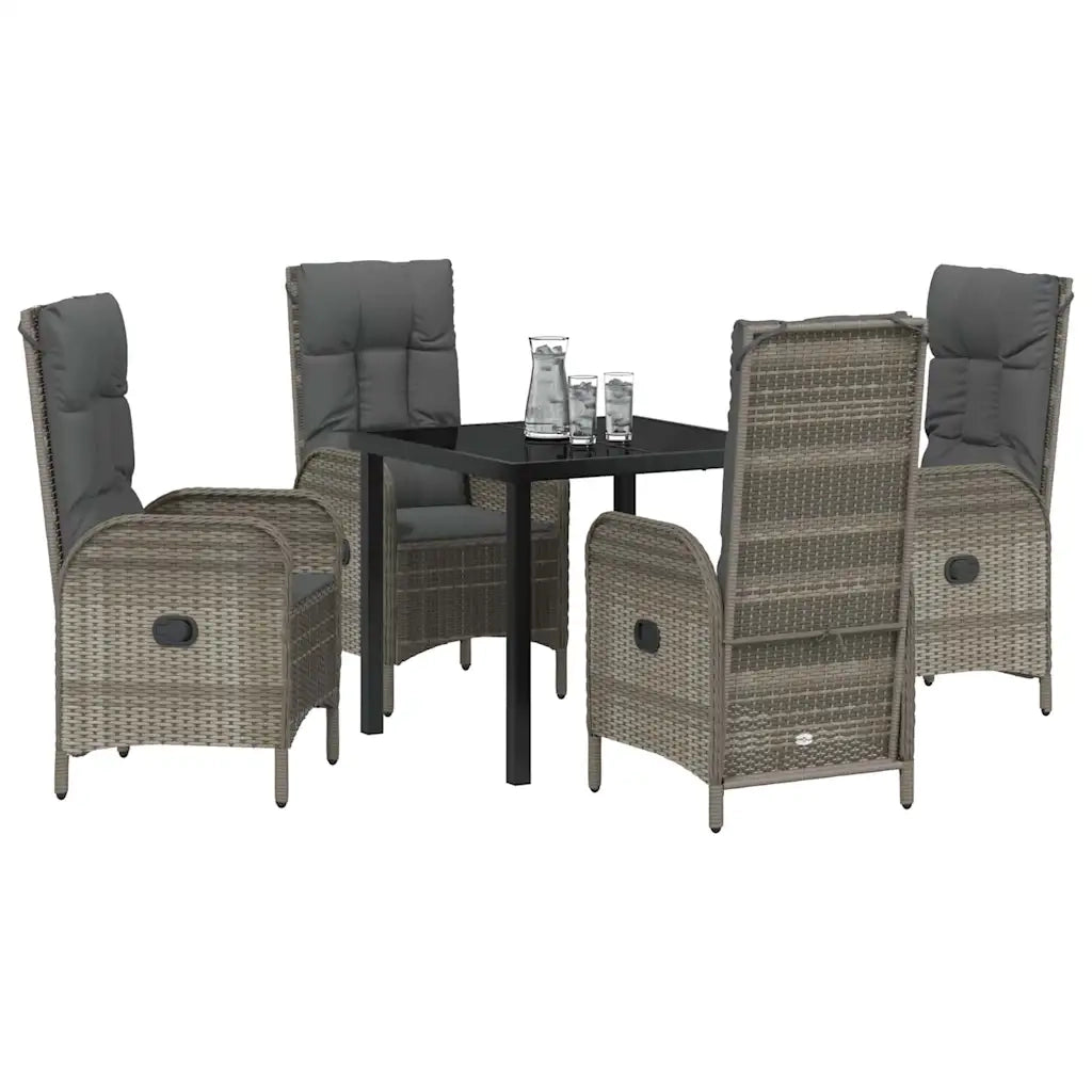 Set da Pranzo per Giardino con cuscino 5 pcs Grigio polyrattan
