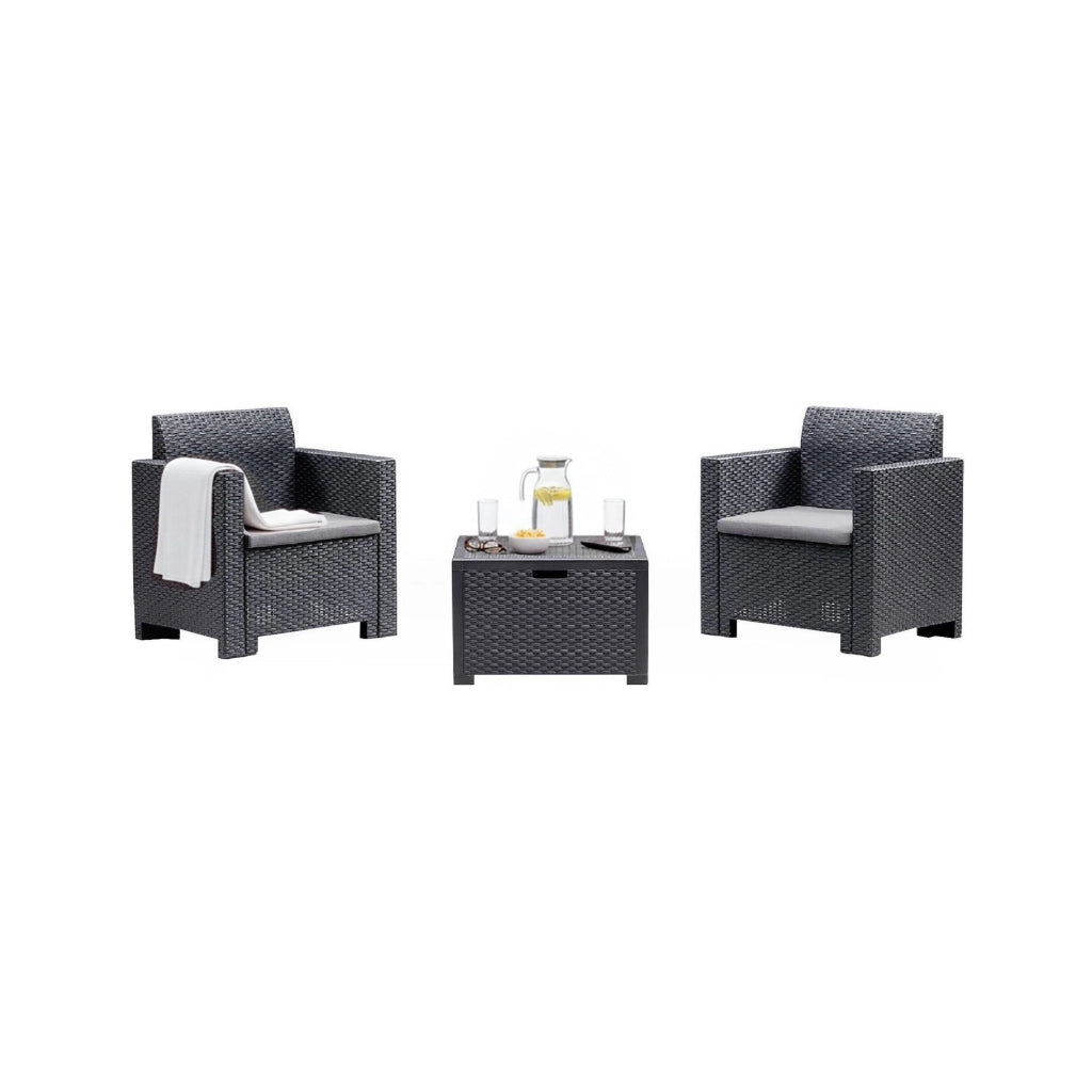 Salottino da esterno Apis, Set da giardino con cuscini, Salottino  effetto rattan, 100% Made in Italy, Antracite