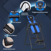 Panca a Inversione Pieghevole con Schienale regolabile 132x71x145cm, Nero e Blu