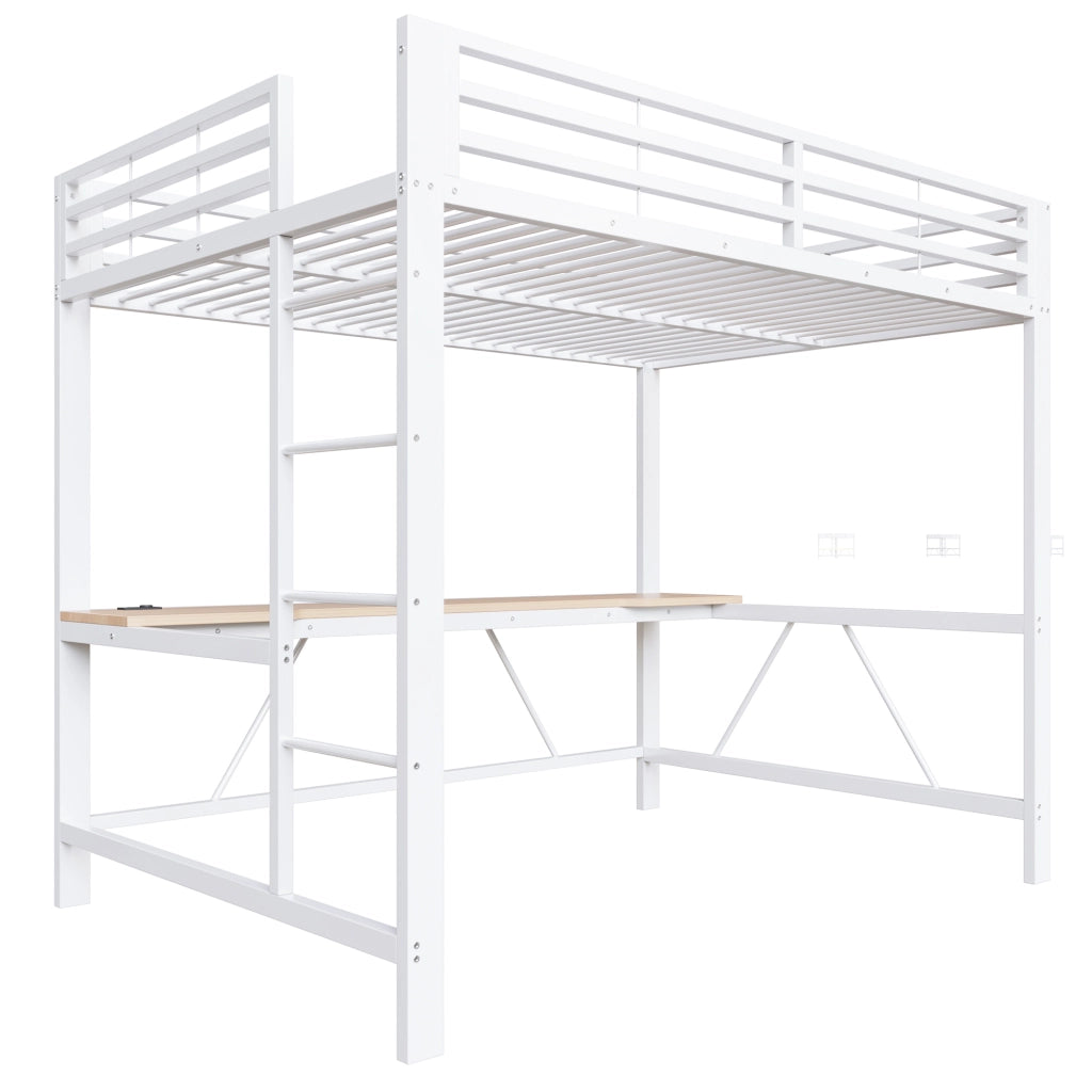 Letto a soppalco 140x200 cm con scrivania e LED in metallo bianco