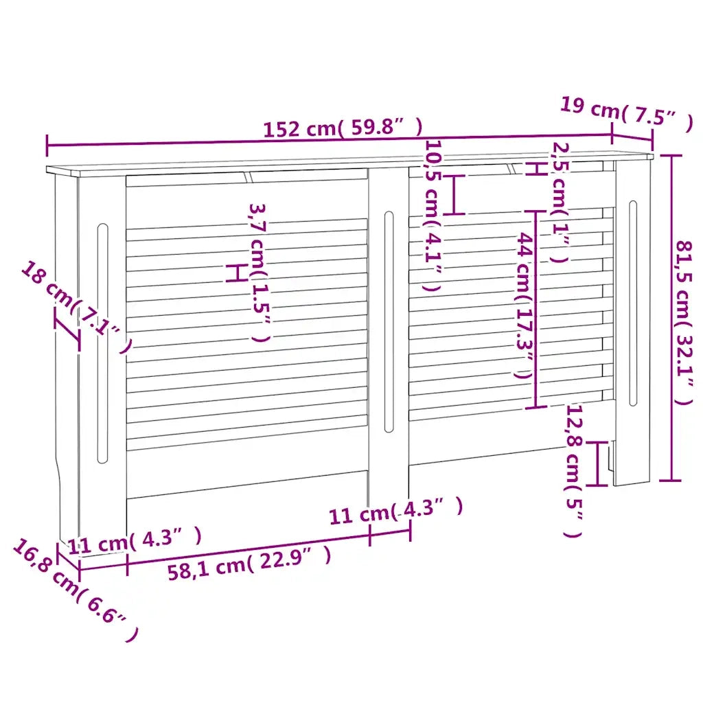 Copertura per Radiatore Bianca 152x19x81,5 cm in MDF 284321