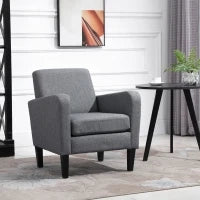 Poltrona Singola, Poltrona Relax, Poltrona Imbottita con Piedini in Legno, Tessuto Effetto Lino, 66 x 72 x 74 cm, Grigio Chiaro