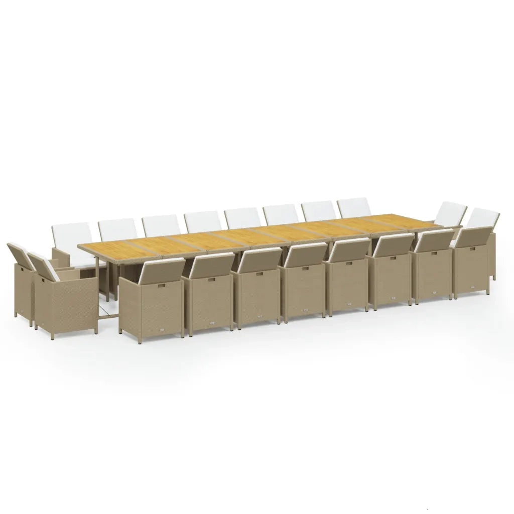 Set da Pranzo per Giardino 21pz con Cuscini in Polyrattan Beige cod mxl 35993
