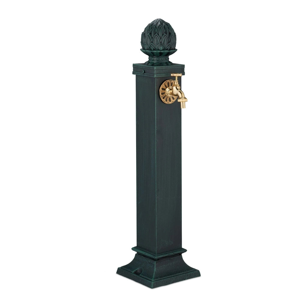 Fontana da giardino dal design antico con rubinetto dorato 80 x 18,5 x 22 cm in alluminio fuso grigio 13_0017084