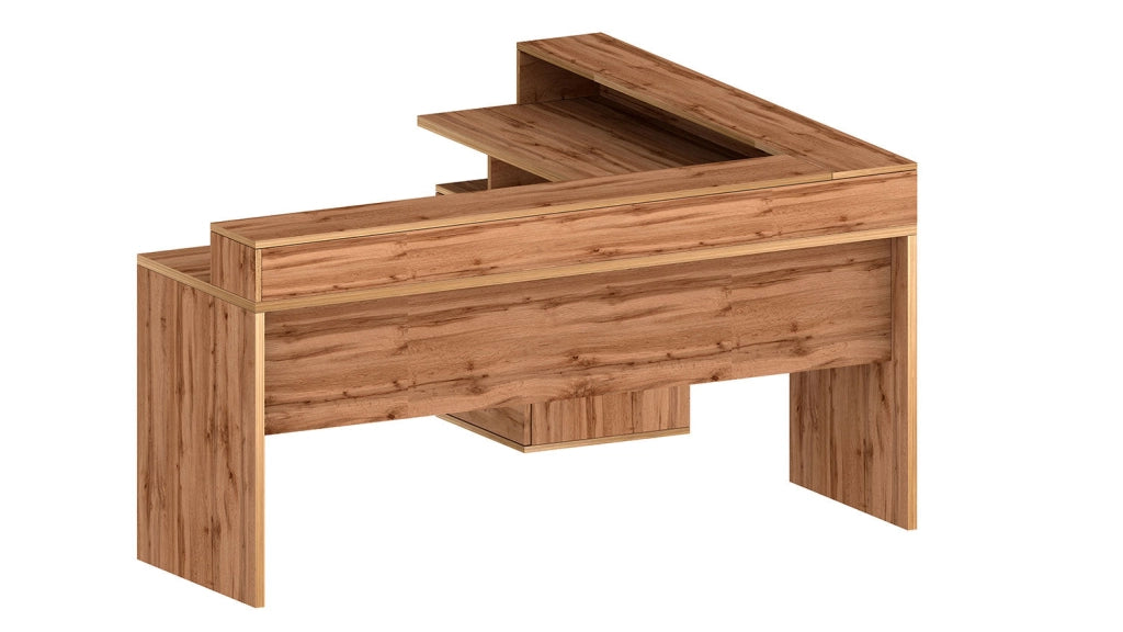 Scrivania Angolare 3 Cassetti e Ripiani a Giorno 180/160x60x90 cm New Selina Rovere Wotan