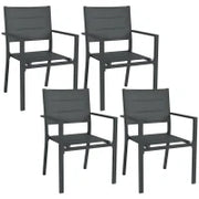Set di 4 Sedie da Giardino Impilabili in Alluminio e Textilene con Braccioli, Set di 4 Pezzi per Esterno, Grigio