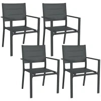Set di 4 Sedie da Giardino Impilabili in Alluminio e Textilene con Braccioli, Set di 4 Pezzi per Esterno, Grigio